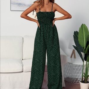 Shein Green and White Tie Jumpsuit